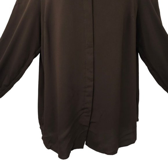 Chicos Covered Placket Button Front Shirt Women Size 2 US L/12 Brown Long Sleeve - Picture 9 of 15